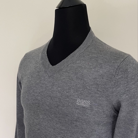 New Hugo Boss Sweater V Neck Gray Wool Pullover Sweater - Picture 6 of 7